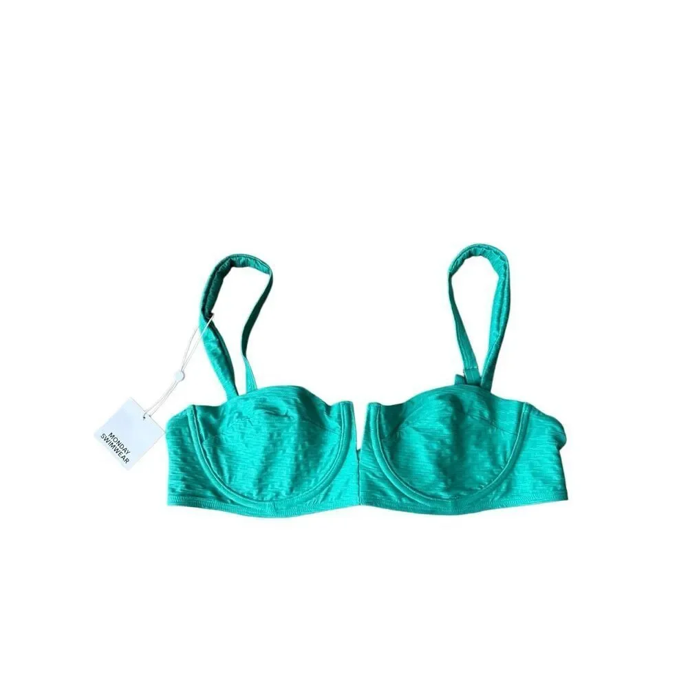 Monday Swimwear Clovelly Bikini Top In Jade Green Jacquard Size L